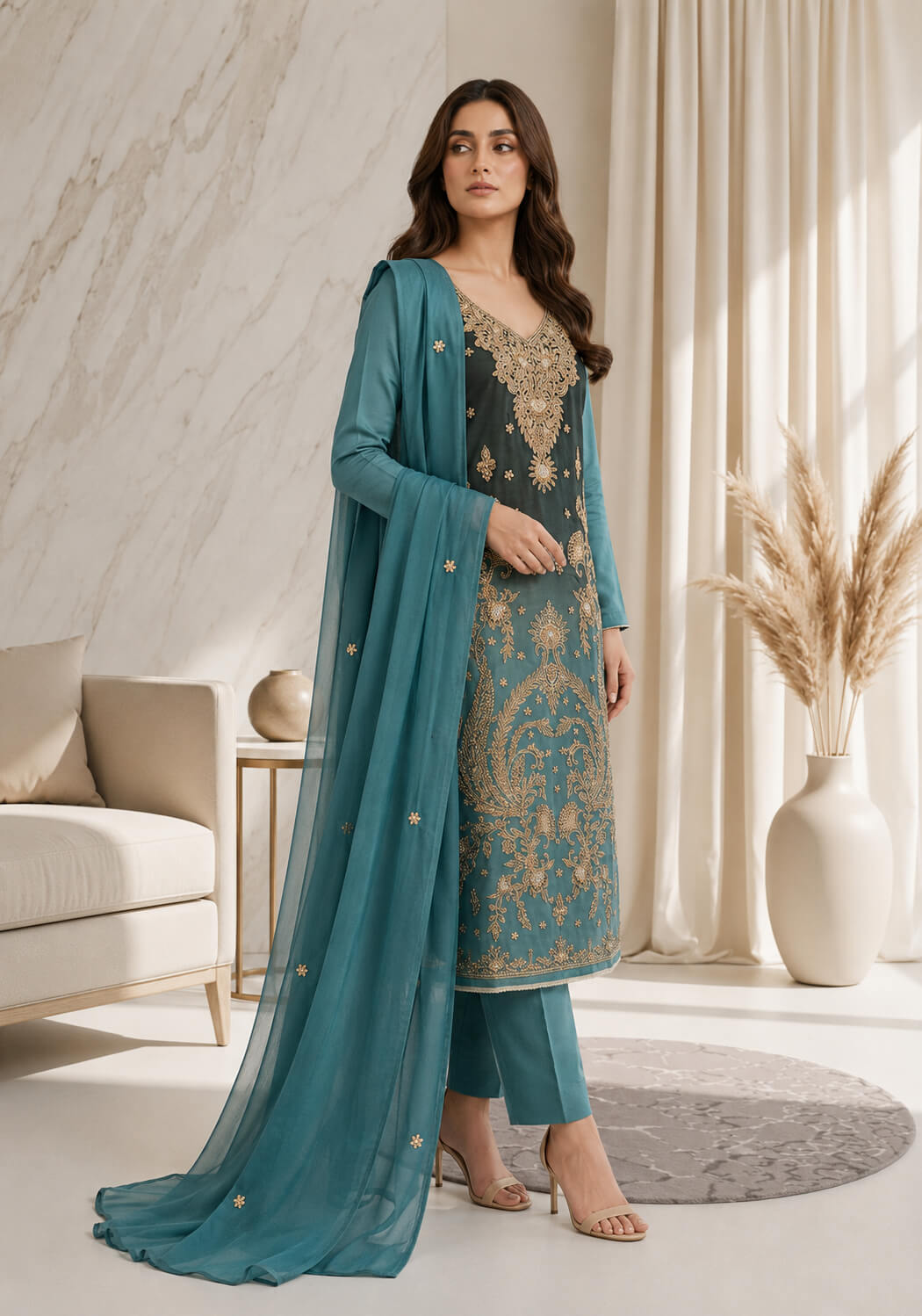 Embellished Dual-Tone Sheesha Silk 2-Piece – MT.813 - Image 2
