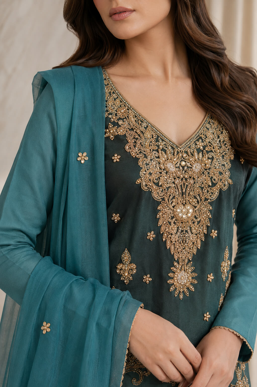 Embellished Dual-Tone Sheesha Silk 2-Piece – MT.813 - Image 3