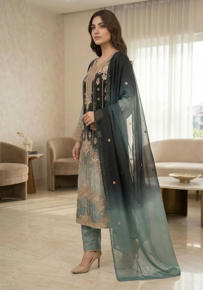 Traditional Hand-Crafted Sheesha Silk Suit – MT.816 - Image 3