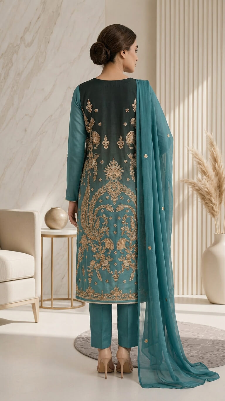 Embellished Dual-Tone Sheesha Silk 2-Piece – MT.813 - Image 5