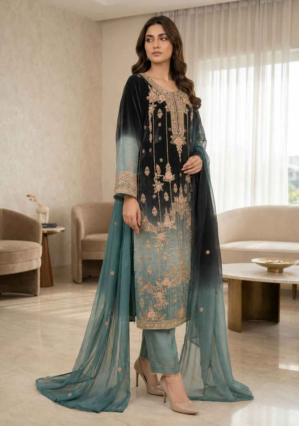 Traditional Hand-Crafted Sheesha Silk Suit – MT.816 - Image 5