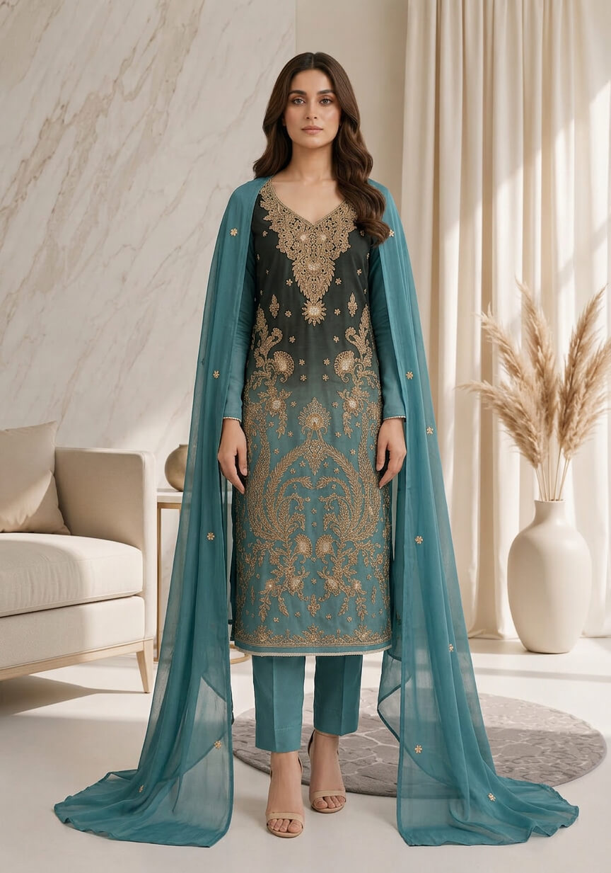 Embellished Dual-Tone Sheesha Silk 2-Piece – MT.813 - Image 6